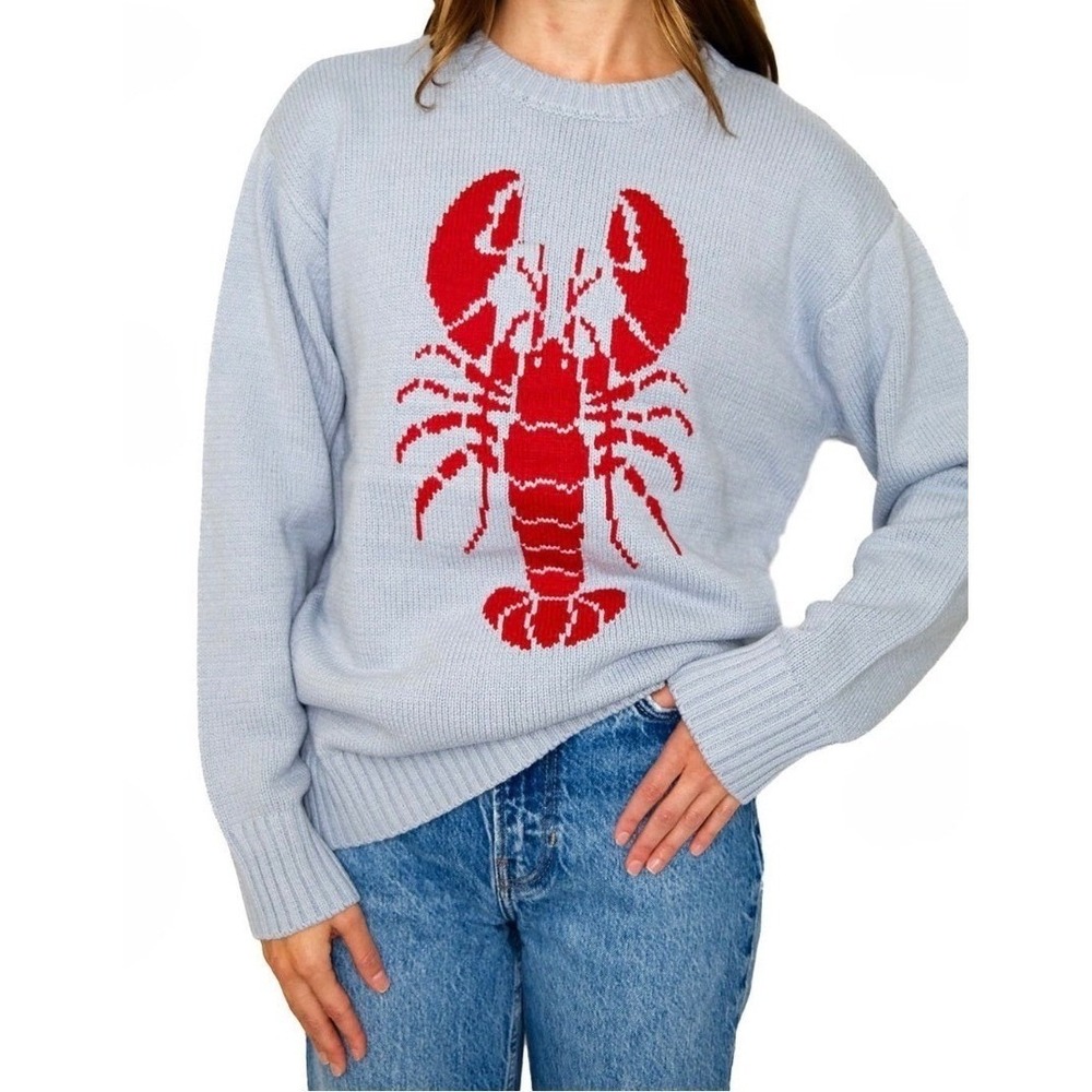 Mighty Fine Womens Lobster Graphic Sweater Blue Americana M Fishermancore Prep
